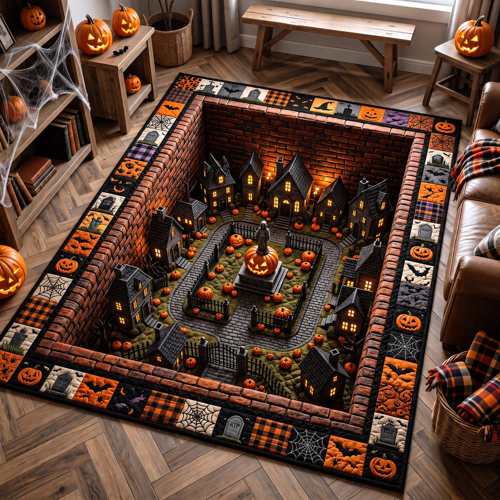 Wicked Village area rug in a living room