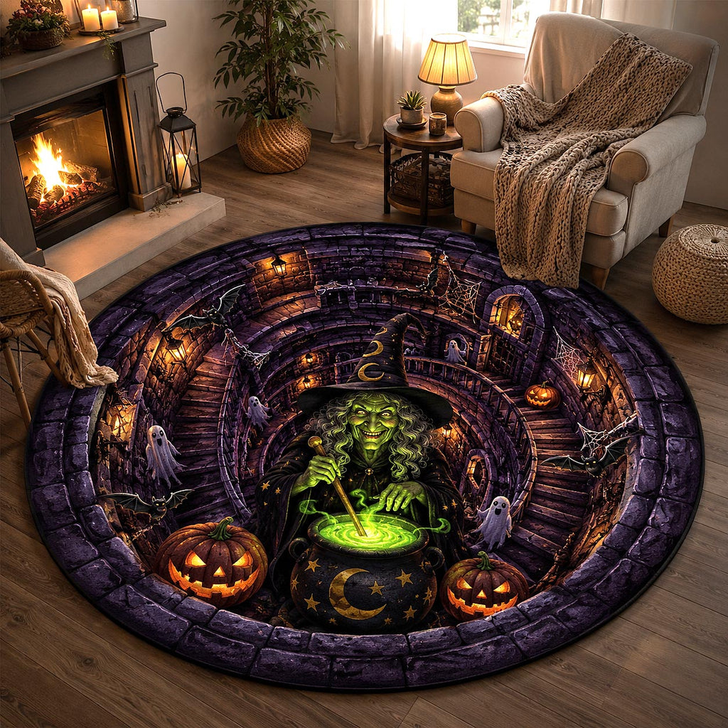 Wicked Witch Round Mat Rug - Seasonal Design | Festive Home Decor - washable non-slip printed rug