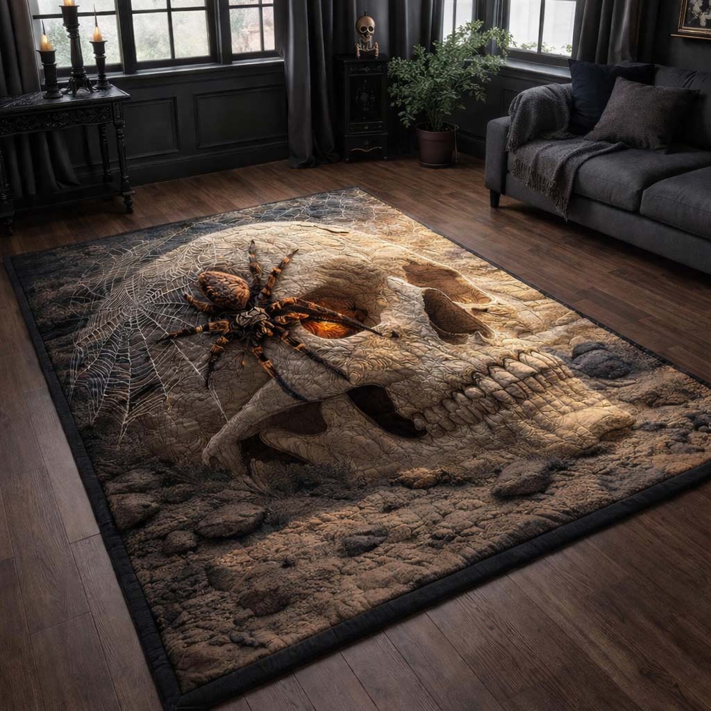 Widow Spider Skull area rug in a living room