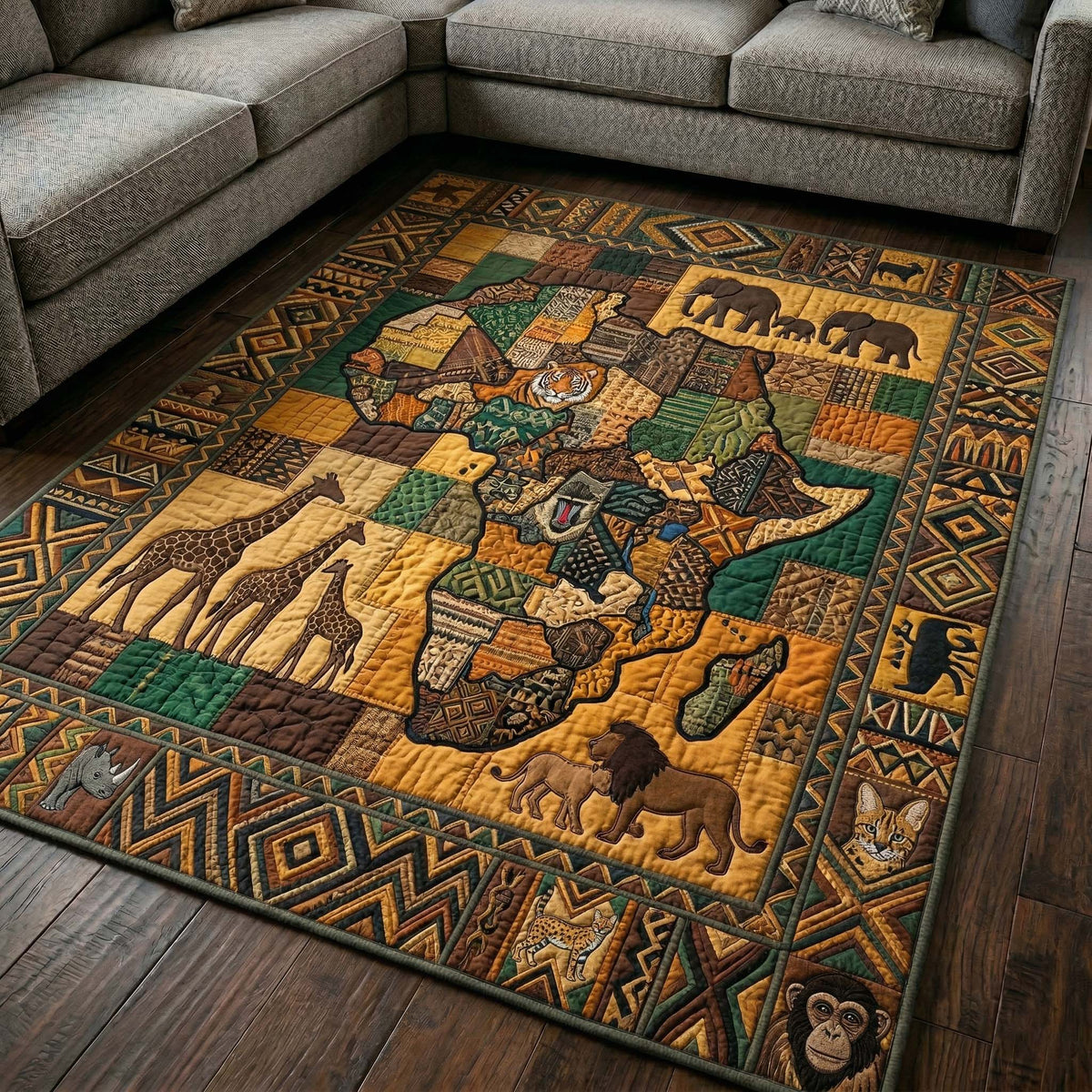 Wild Africa Patch area rug in a living room