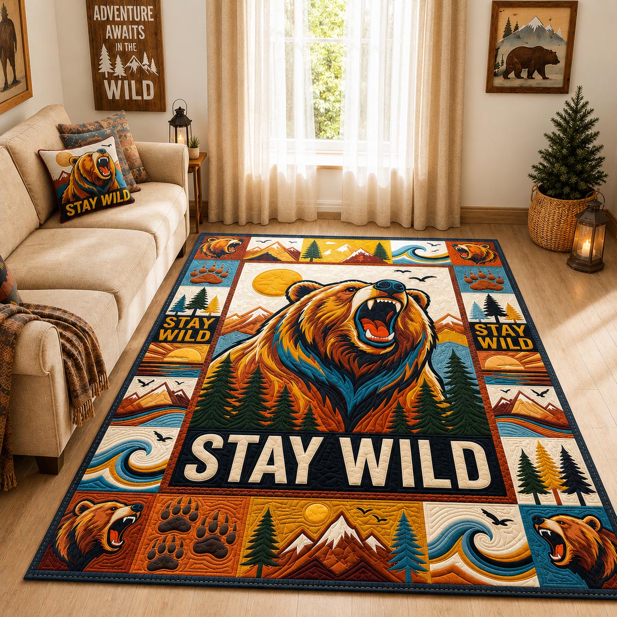 Wild Bear area rug in a living room