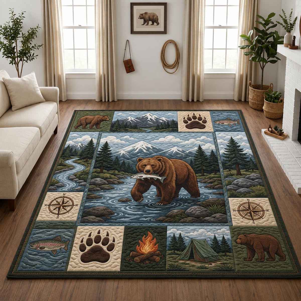 Wild Bear area rug in a living room