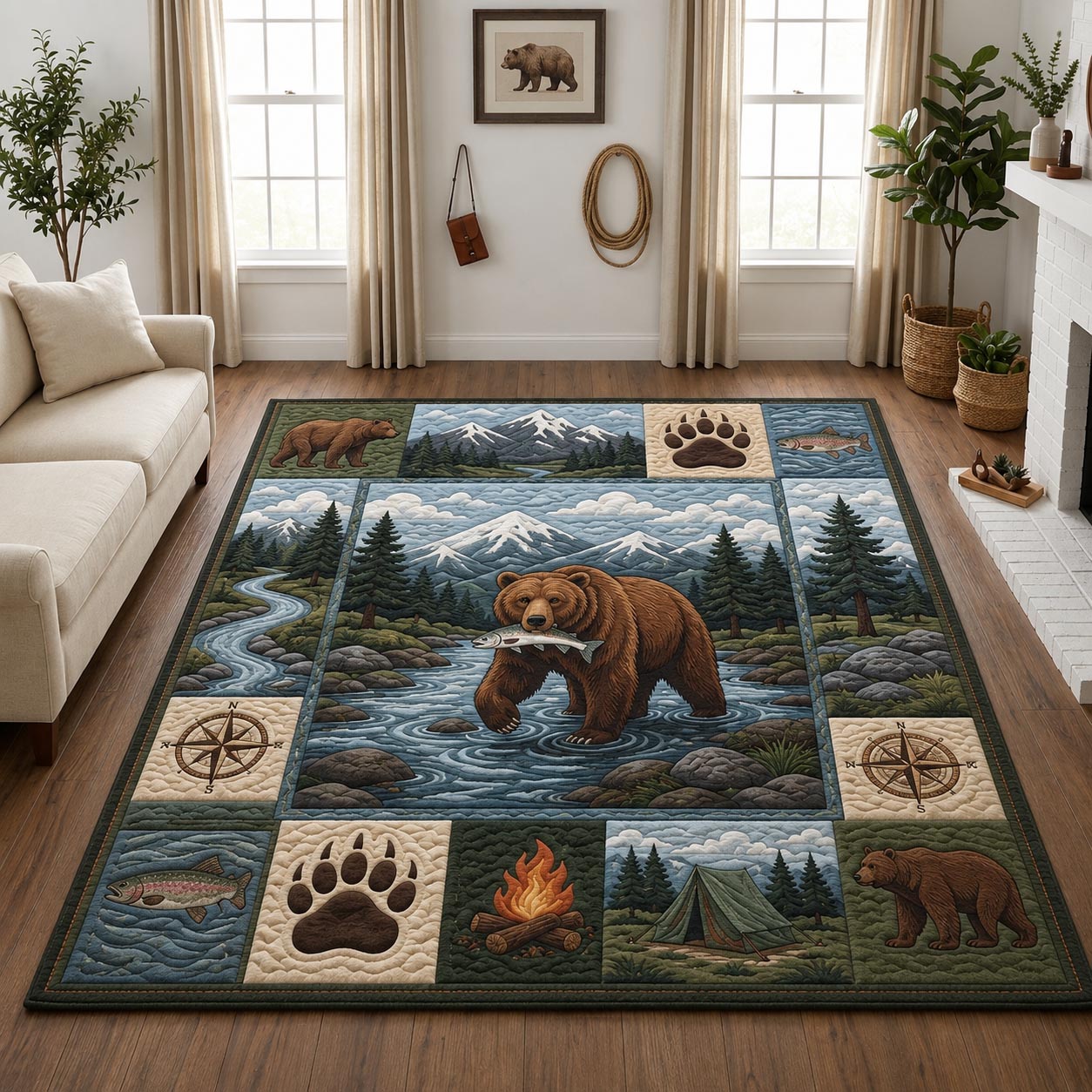 Wild Bear area rug in a living room