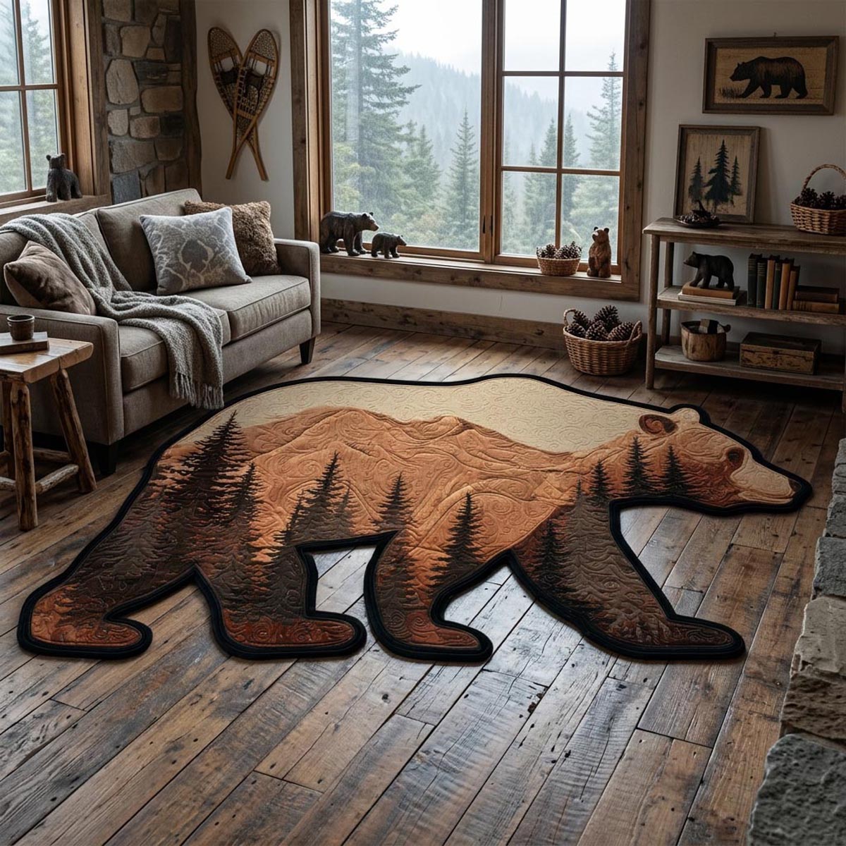 Wild Bear Custom Shape Area Rug - Cute Animal Design | Die-Cut Non-Slip Rug - washable non-slip printed rug