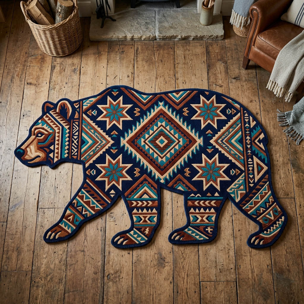 Wild Bear Custom Shape Area Rug - Cute Animal Design | Die-Cut Non-Slip Rug - washable non-slip printed rug