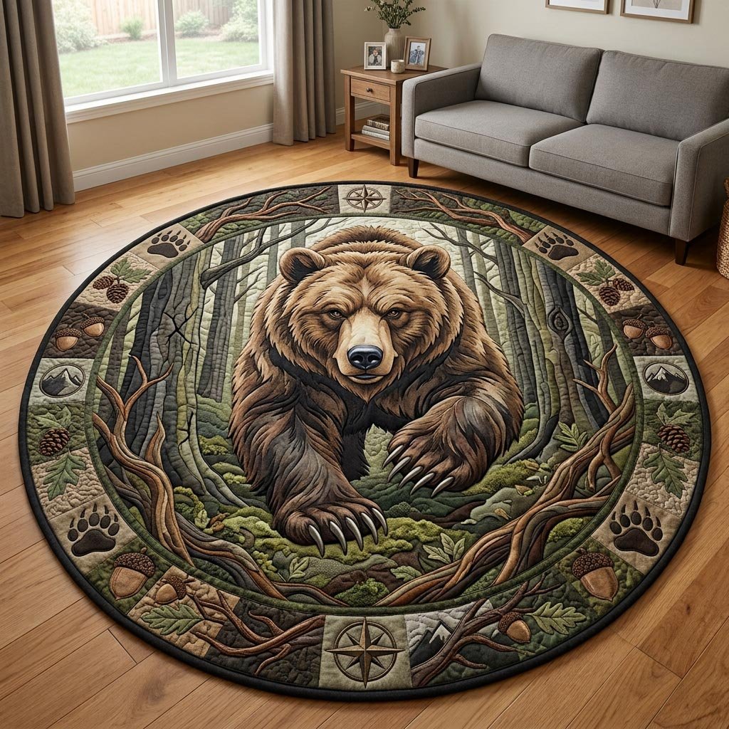 Wild Bear Forest Round Mat Rug - Cute Pet Design | Animal Printed Home Decor