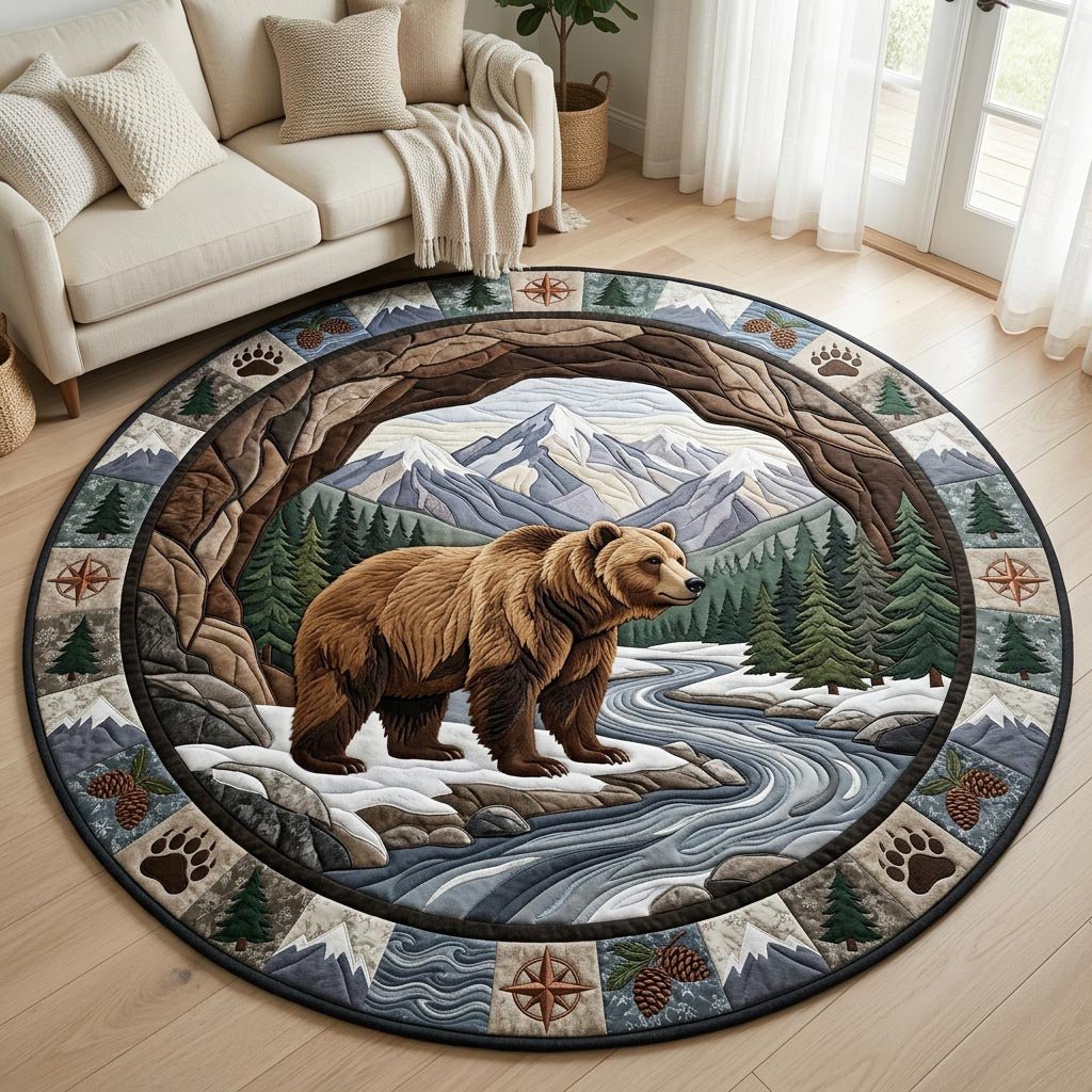 Wild Bear Round Mat Rug - Cute Pet Design | Animal Printed Home Decor