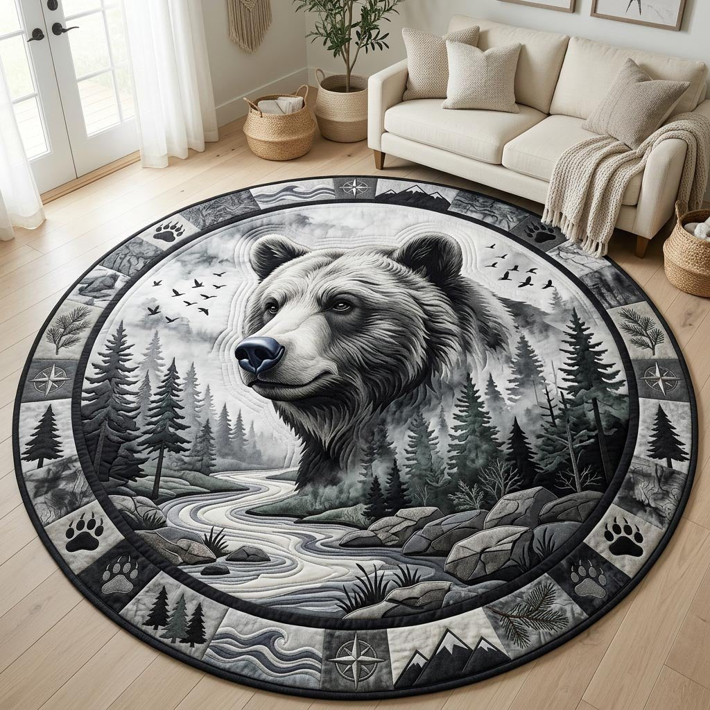 Wild Bear Round Mat Rug - Cute Pet Design | Animal Printed Home Decor