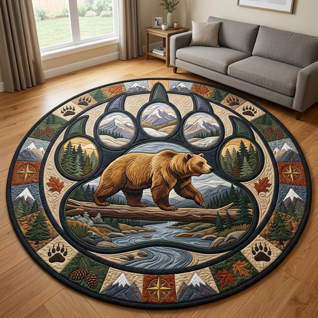 Wild Bear Round Mat Rug - Cute Pet Design | Animal Printed Home Decor