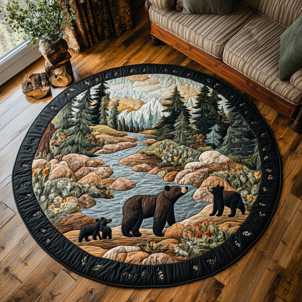 Wild Bear Round Mat Rug - Cute Pet Design | Animal Printed Home Decor