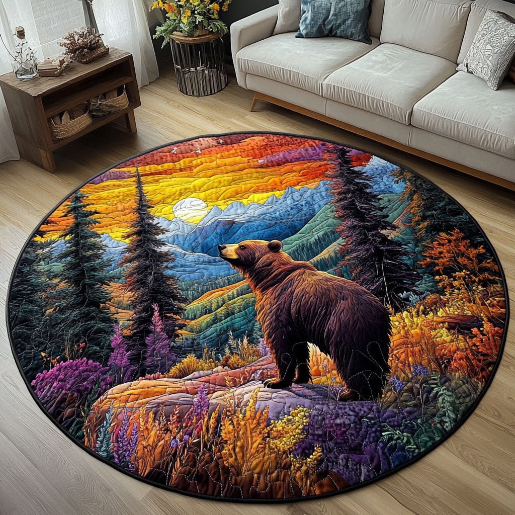 Wild Bear Sunset Round Mat Rug - washable non-slip printed rug