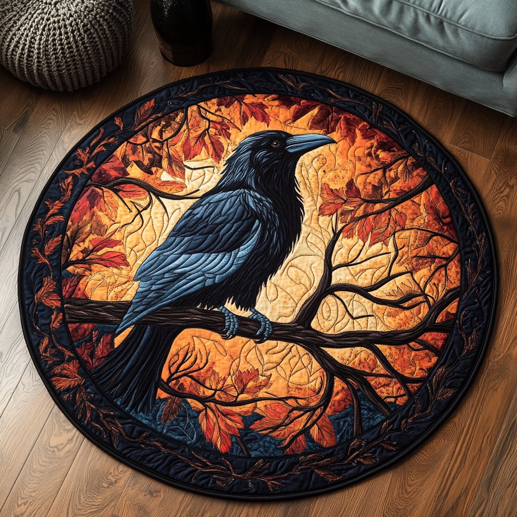 Wild Crow Round Mat Rug - washable non-slip printed rug