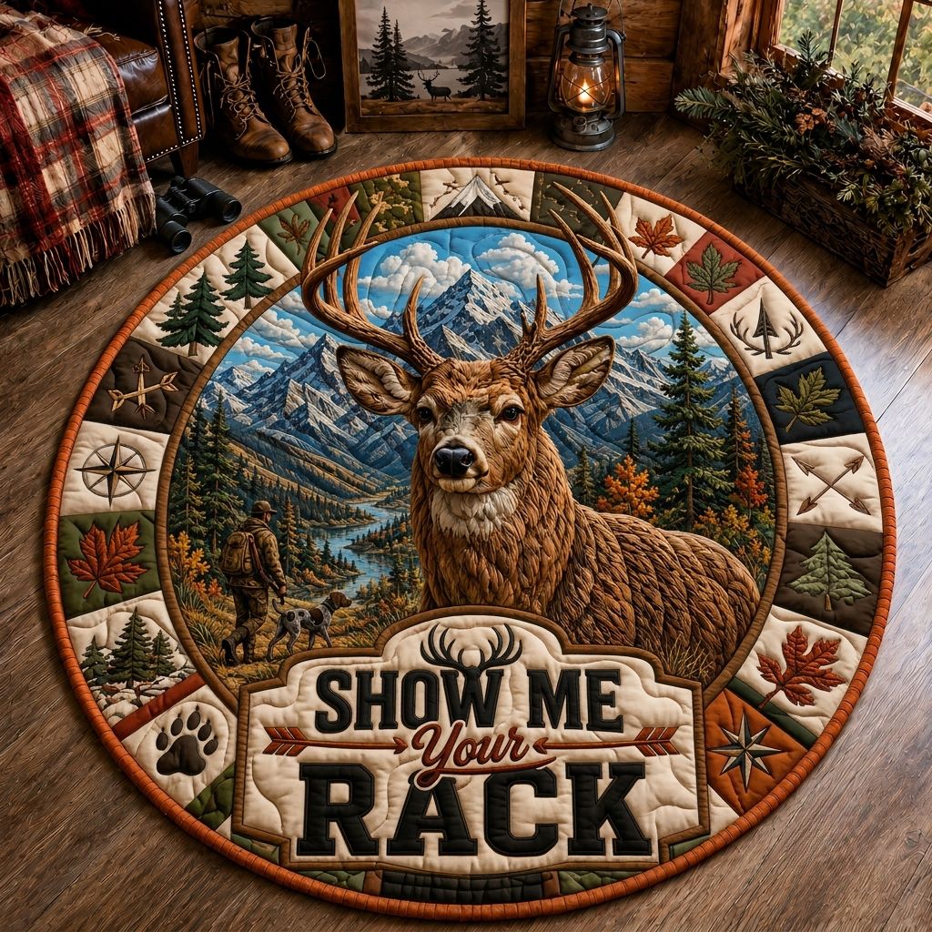 Wild Deer Hunting Round Mat Rug - Cute Animal Design | Charming Home Decor - washable non-slip printed rug