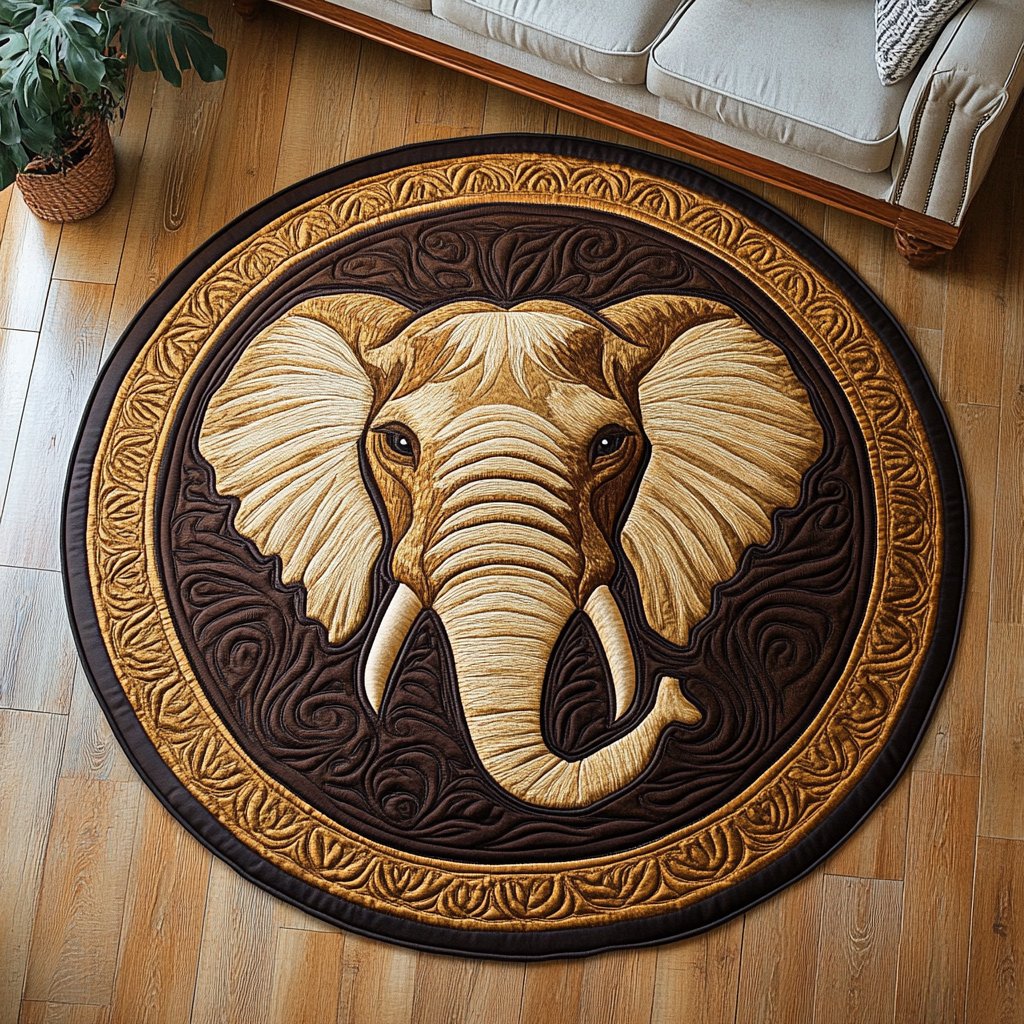 Wild Elephant Round Mat Rug - washable non-slip printed rug