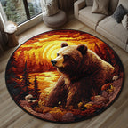 Wild Grizzly Round Mat Rug - washable non-slip printed rug