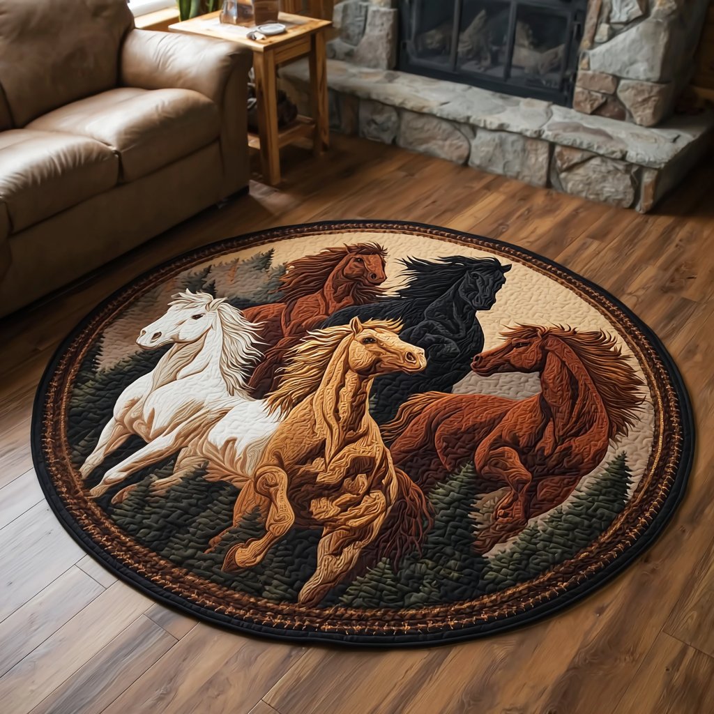 Wild Horse Round Mat Rug - washable non-slip printed rug
