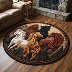 Wild Horse Round Mat Rug - washable non-slip printed rug
