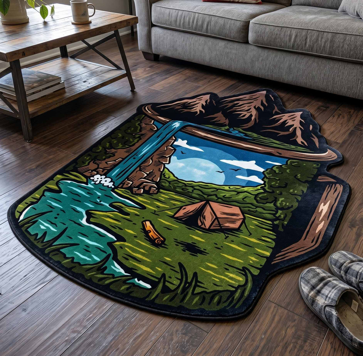 Wild Lake Custom Shape Area Rug - Nature Design | Die-Cut Non-Slip Rug - washable non-slip printed rug