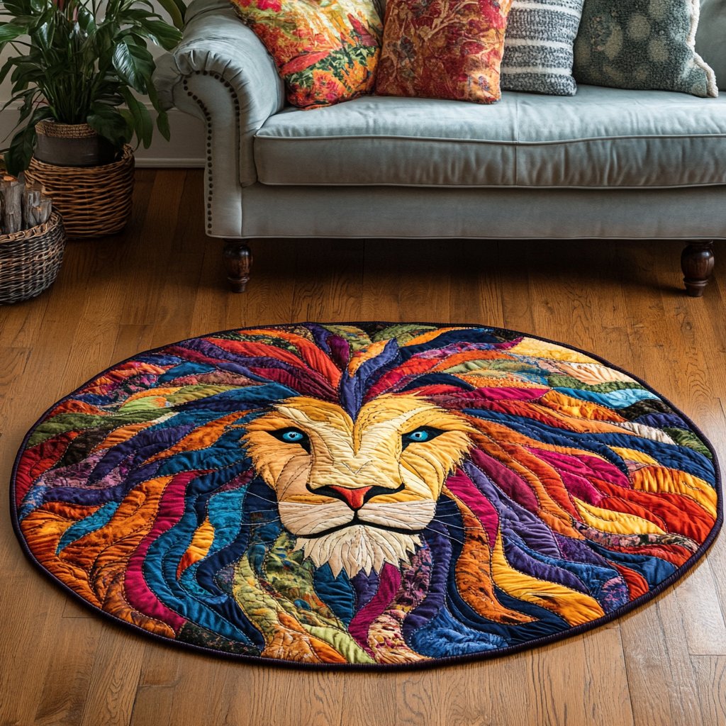 Wild Lion Round Mat Rug - washable non-slip printed rug