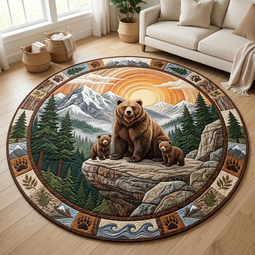 Wild Mama Bear Round Mat Rug - washable non-slip printed rug