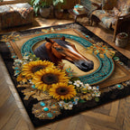 Wild Mustang area rug in a living room
