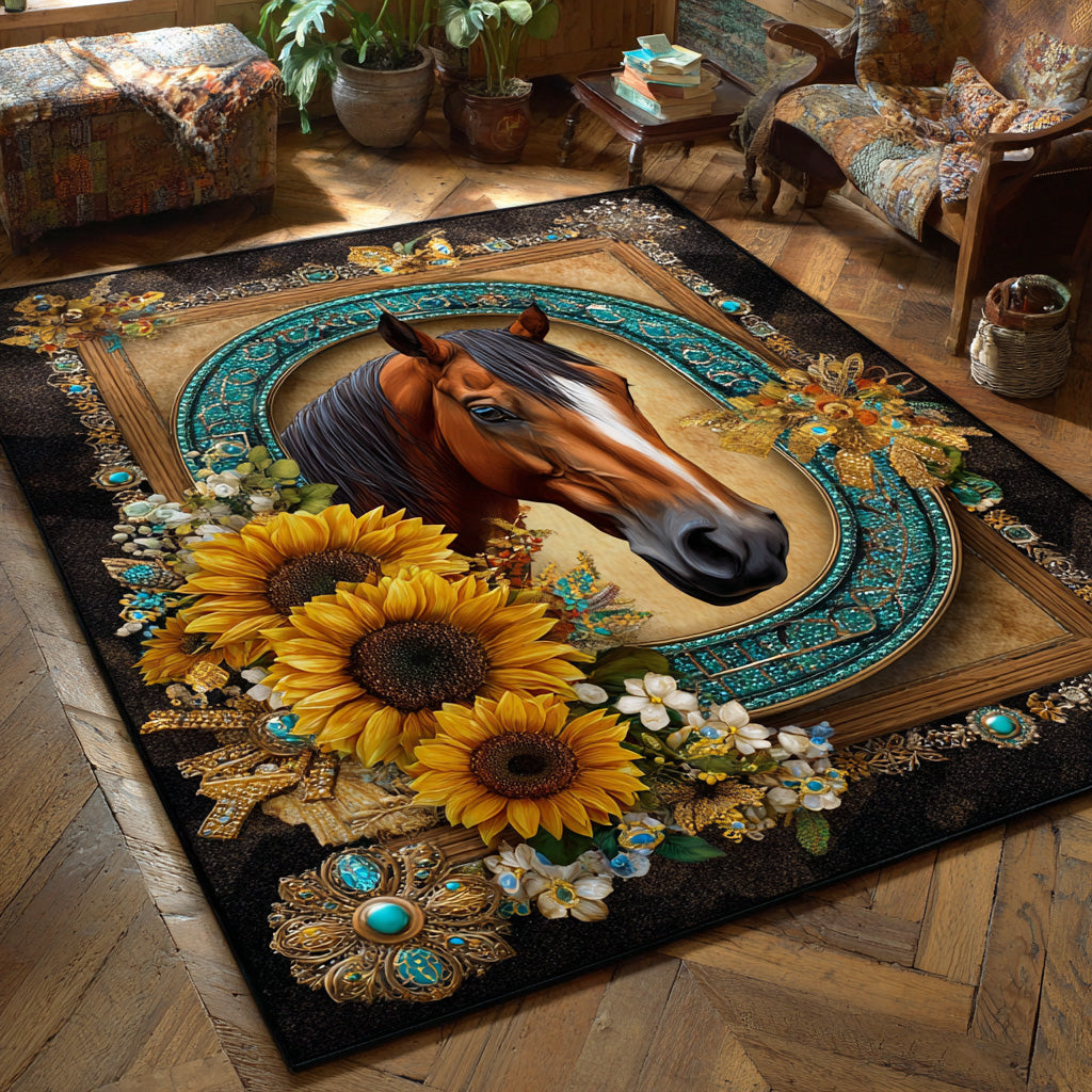 Wild Mustang area rug in a living room