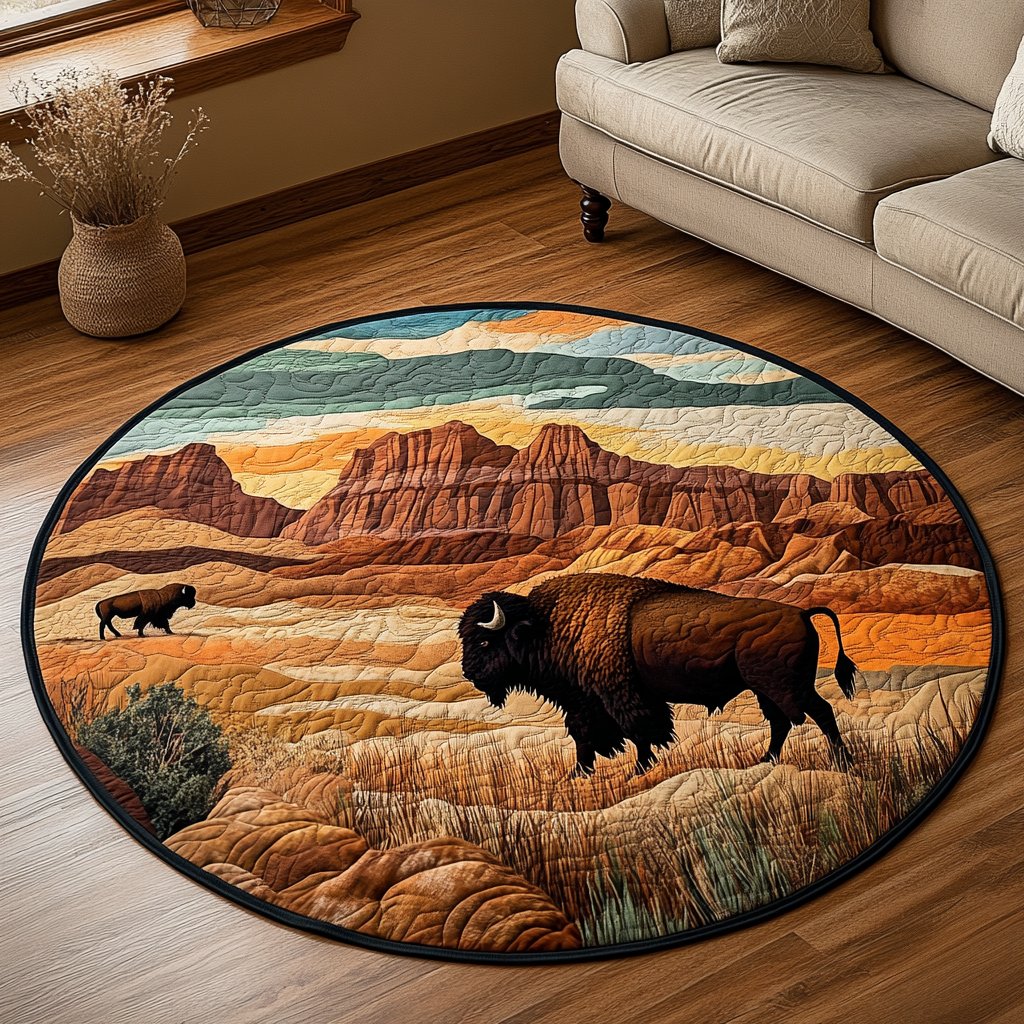 Wild Prairie Round Mat Rug - washable non-slip printed rug