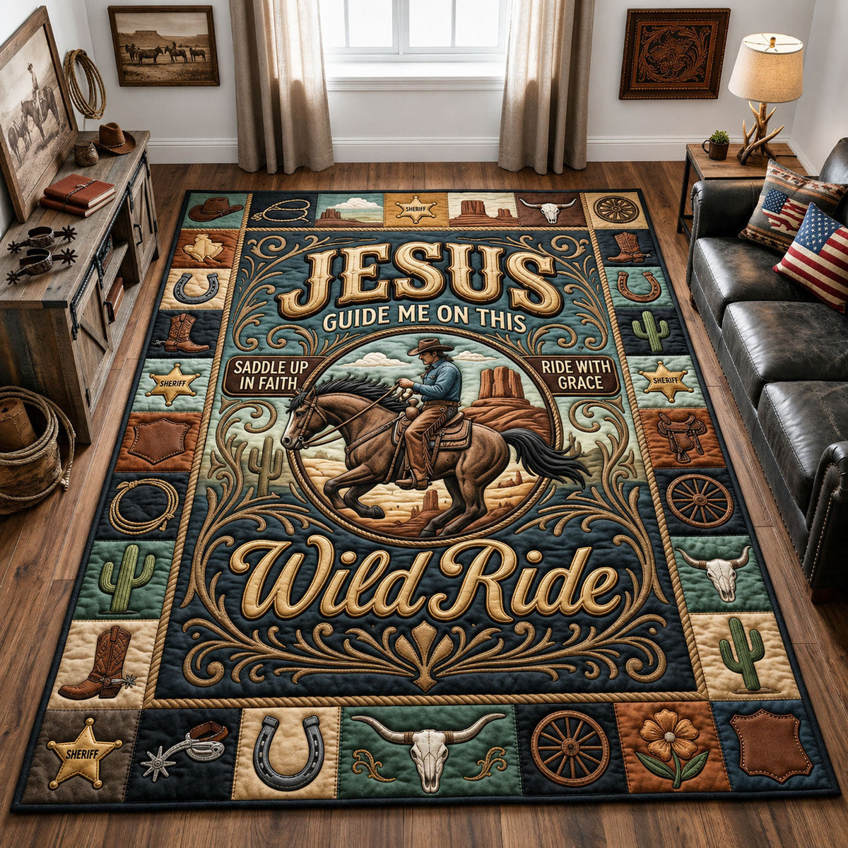 Wild Ride area rug in a living room