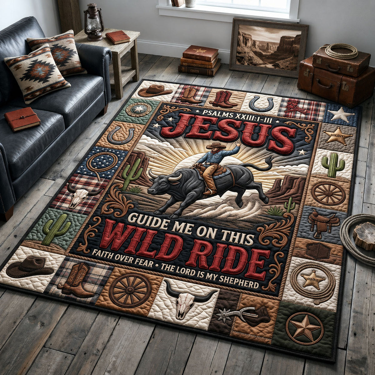 Wild Ride area rug in a living room