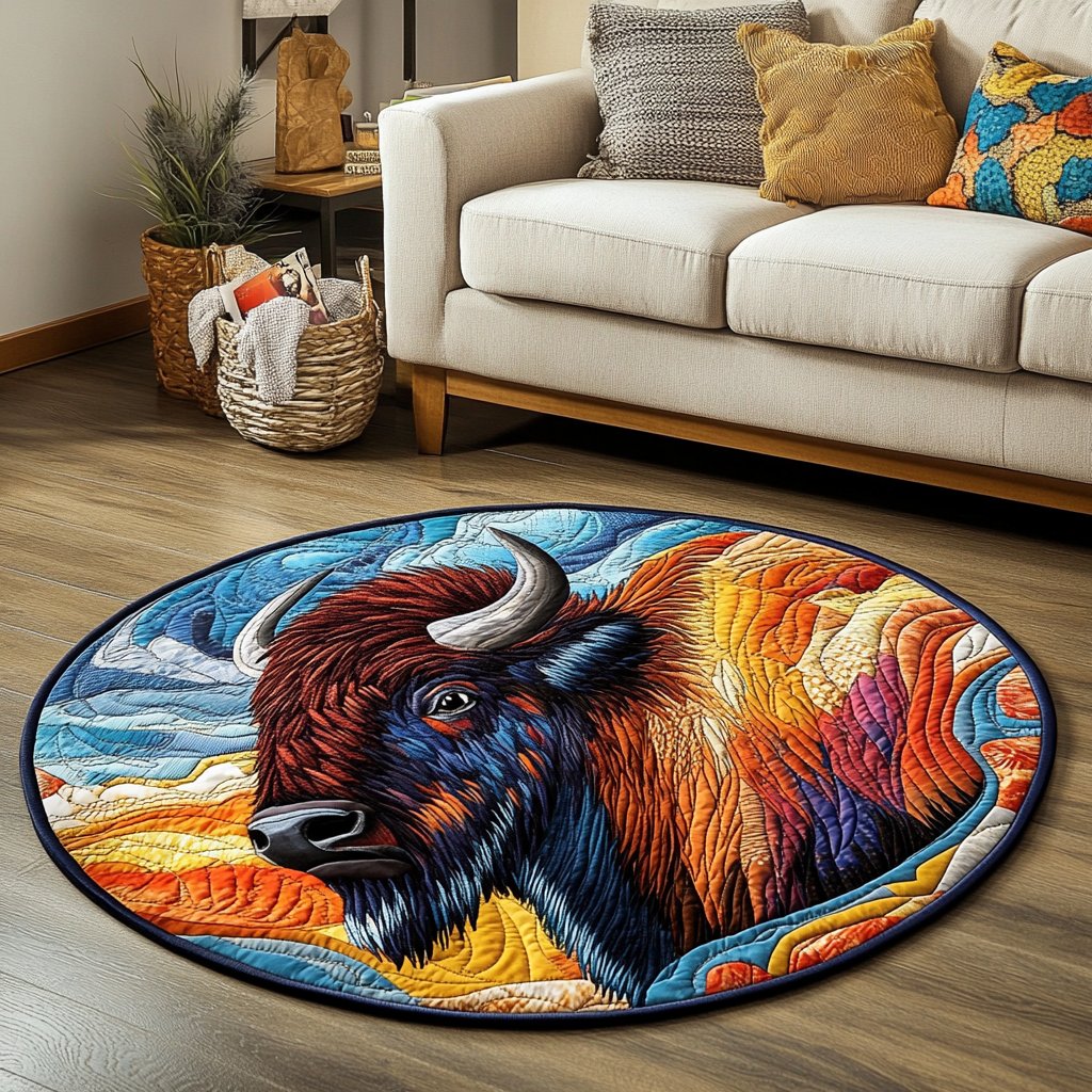 Wild Roamer Round Mat Rug - washable non-slip printed rug