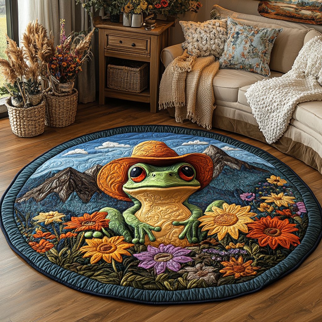 Wild West Frog Round Mat Rug - washable non-slip printed rug