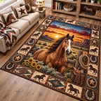 Wild West Horse area rug in a living room