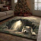 Wild Wolf Lookout area rug in a living room