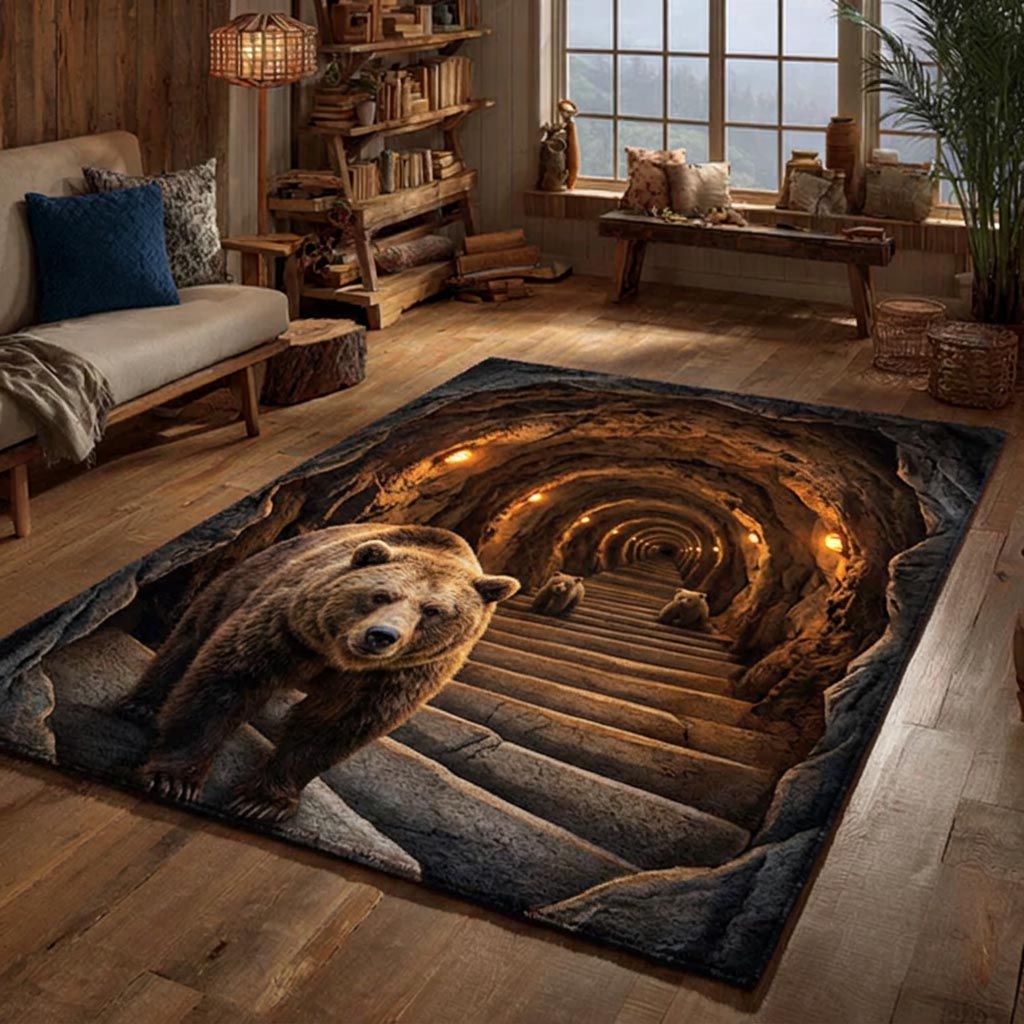 Wilderness Bear area rug in a living room