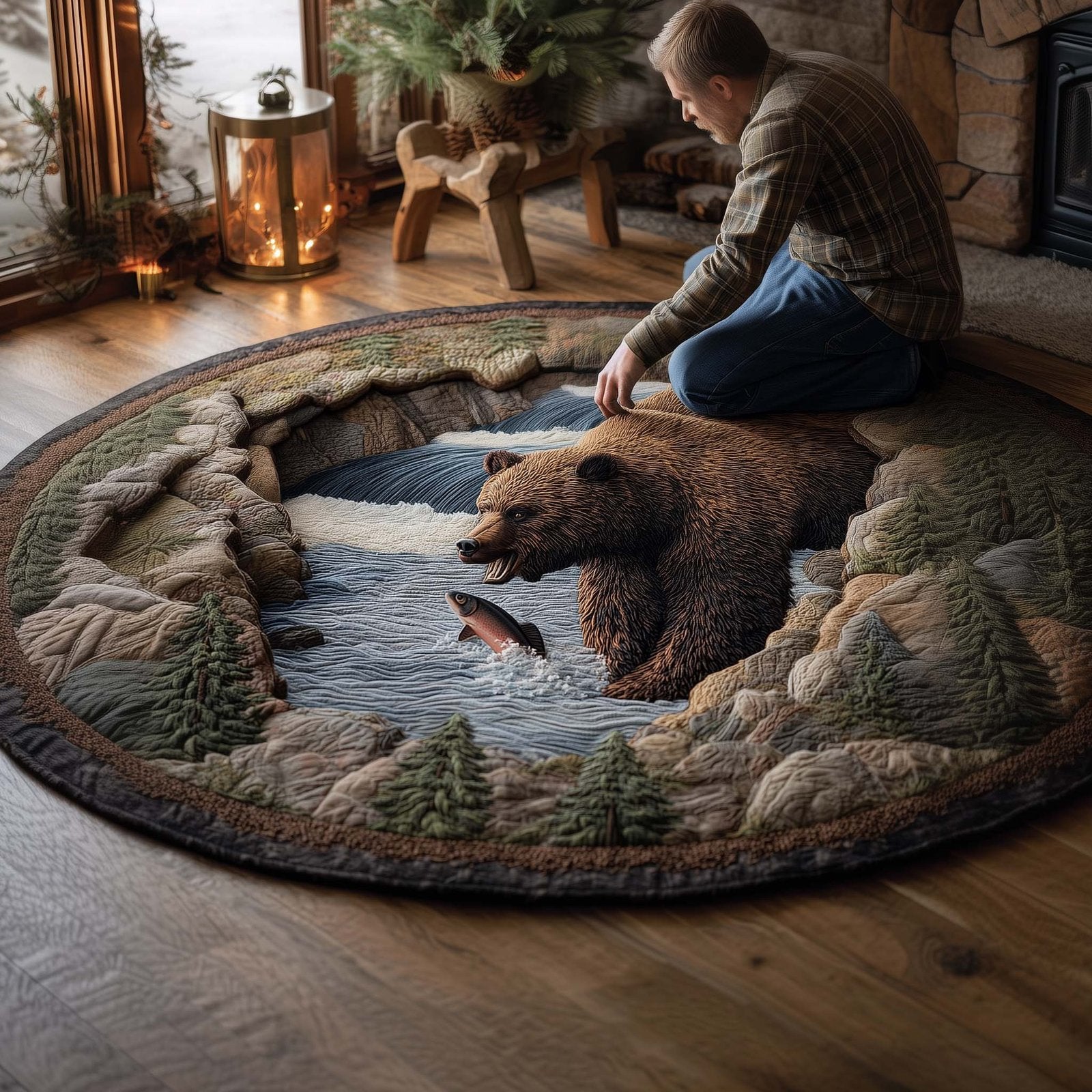 Wilderness Bear Round Mat Rug - Cute Pet Design | Animal Printed Home Decor