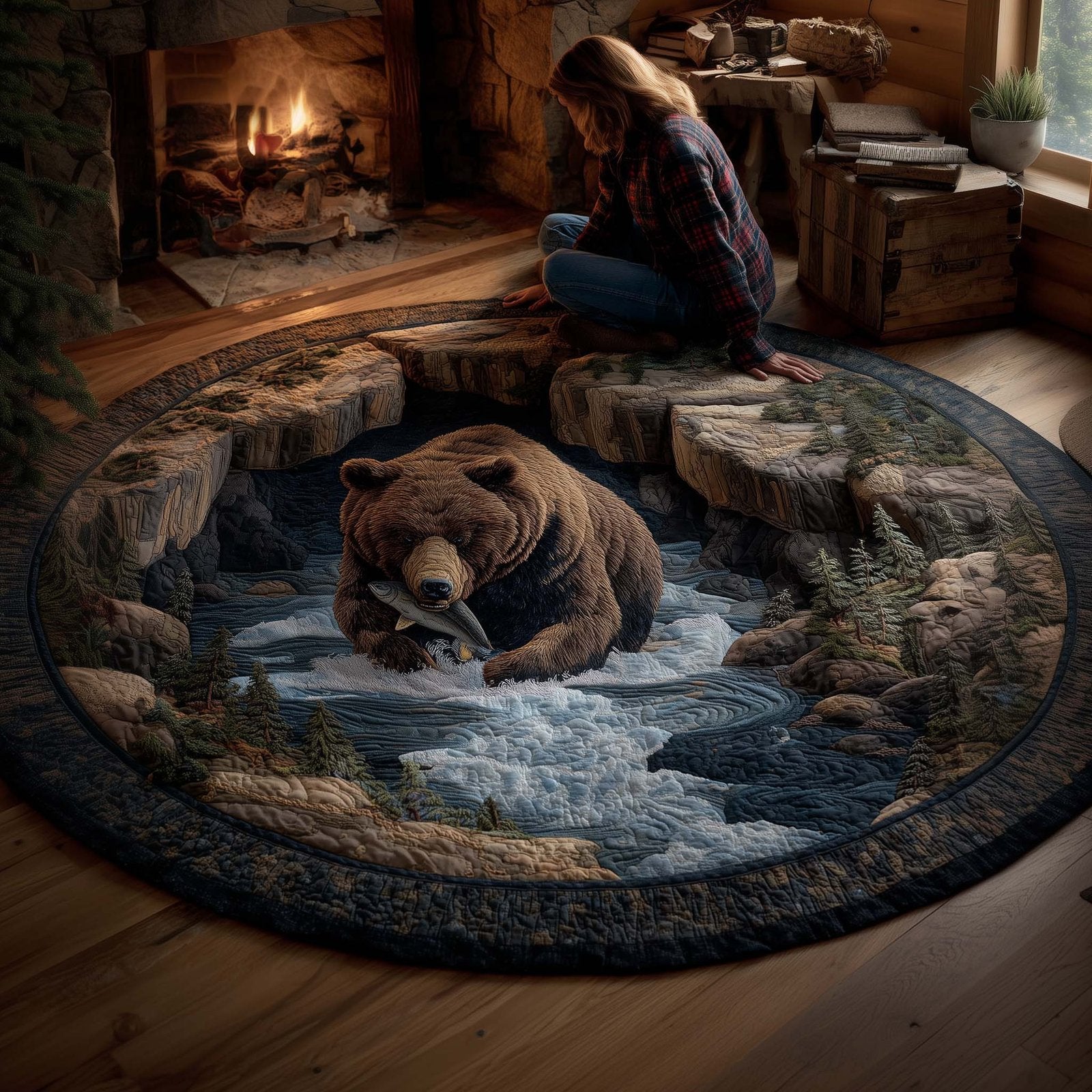 Wilderness Bear Round Mat Rug - Cute Pet Design | Animal Printed Home Decor