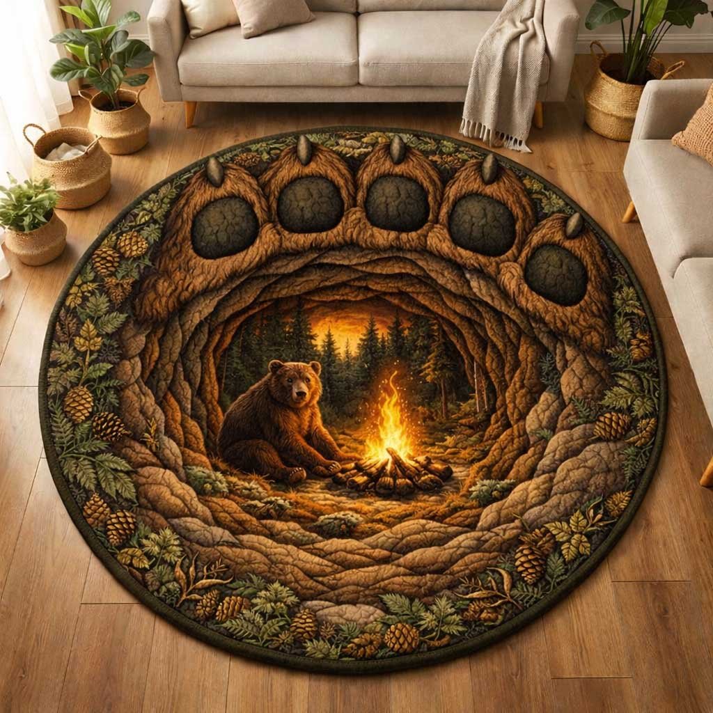 Wilderness Bear Round Mat Rug - washable non-slip printed rug