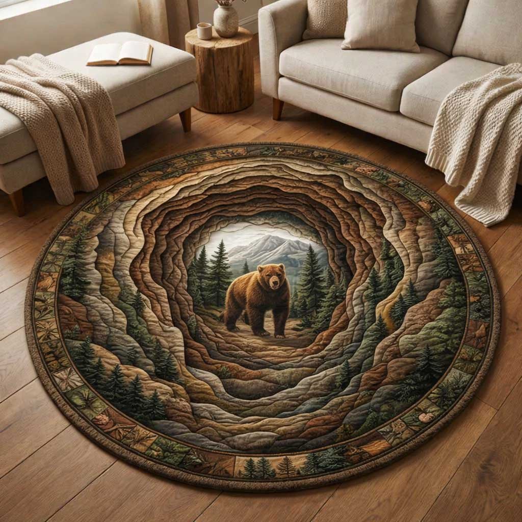 Wilderness Bear Round Mat Rug - washable non-slip printed rug