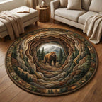 Wilderness Bear Round Mat Rug - washable non-slip printed rug