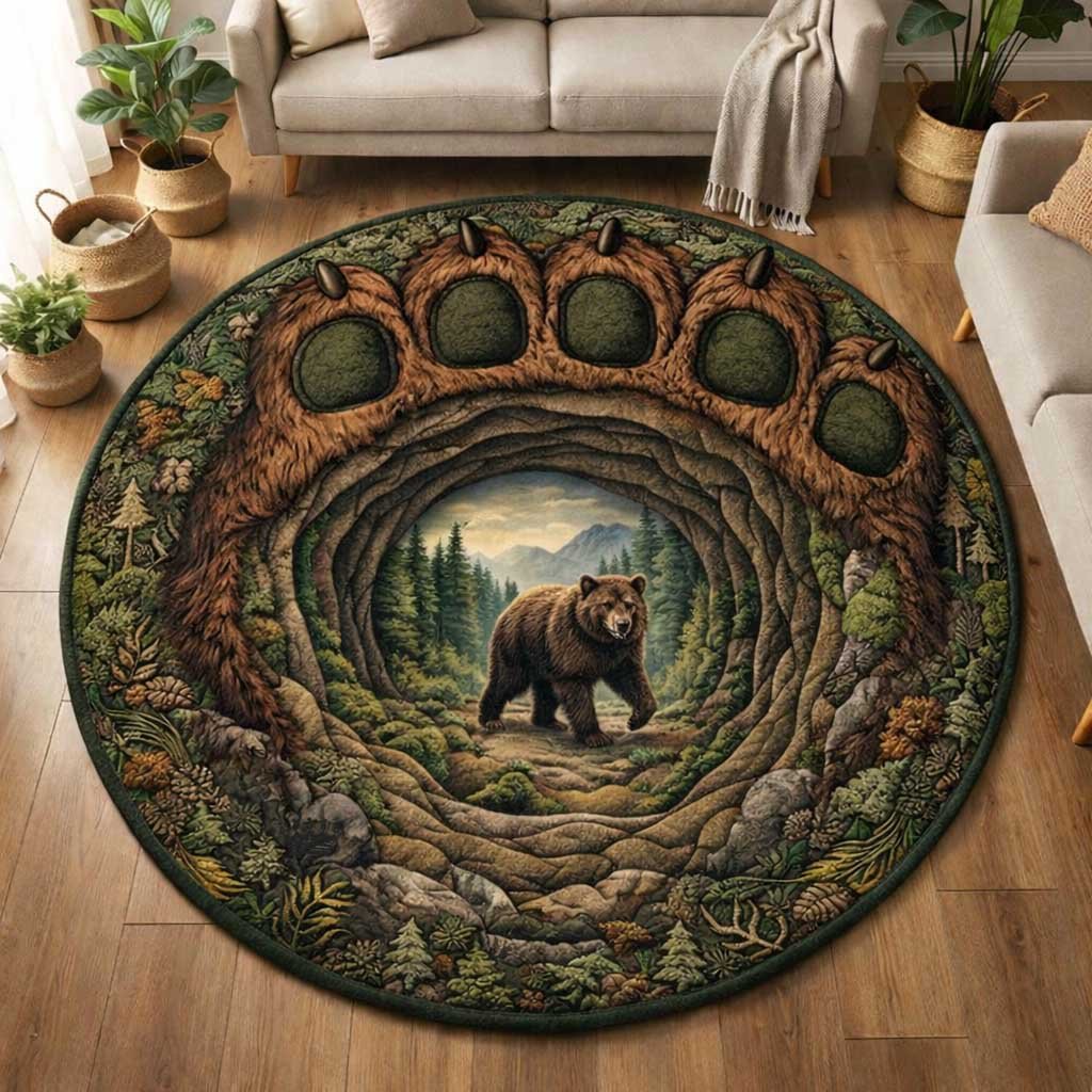 Wilderness Bear Round Mat Rug - washable non-slip printed rug