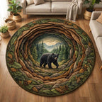 Wilderness Bear Round Mat Rug - washable non-slip printed rug