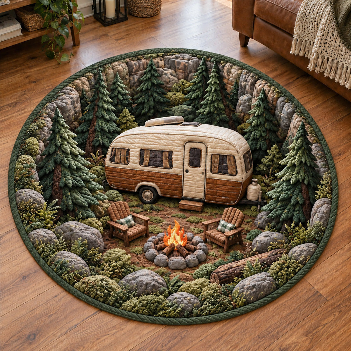 Wilderness Haven Round Mat Rug - Nature Design | Serene Home Decor - washable non-slip printed rug