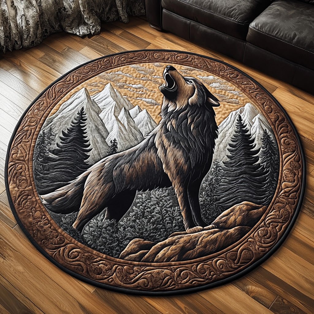 Wilderness Wolf Round Mat Rug - washable non-slip printed rug