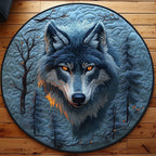 Wildfang Wolf Round Mat Rug - washable non-slip printed rug
