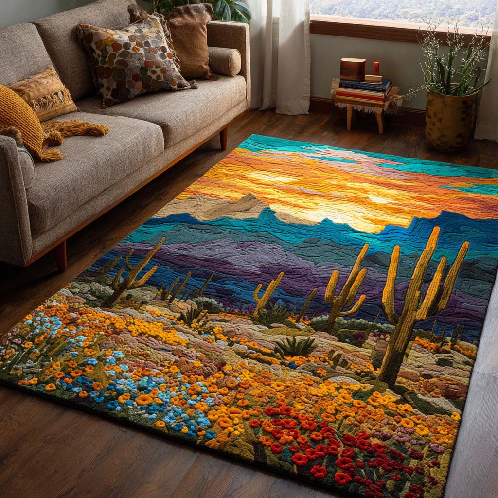 Wildflower Desert area rug in a living room