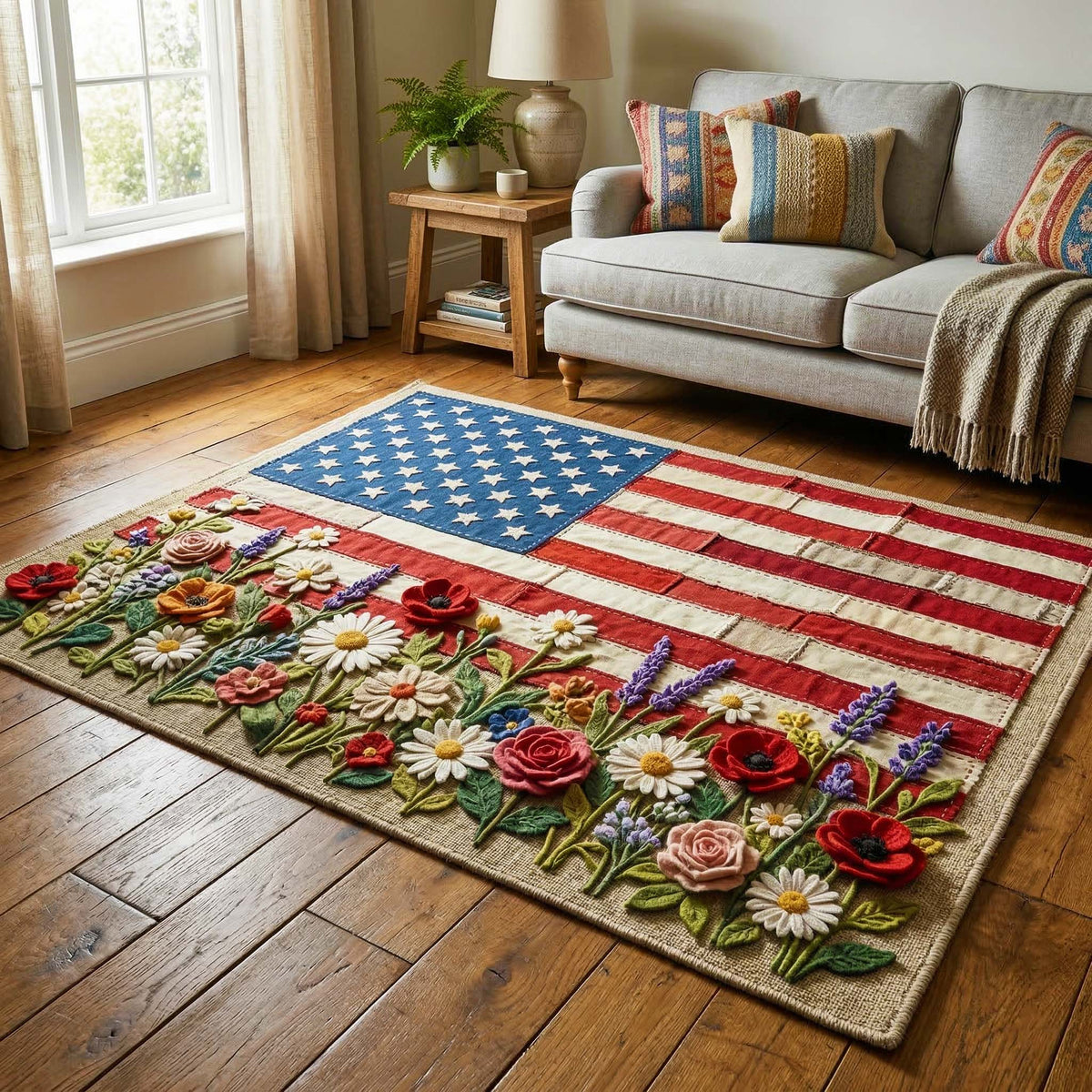 Wildflower Glory area rug in a living room