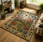 Wildflower Honeycomb Garden area rug in a living room