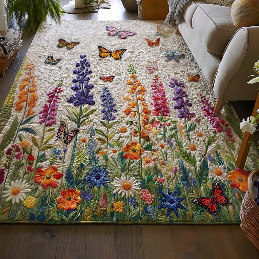Wildflower Sky area rug in a living room