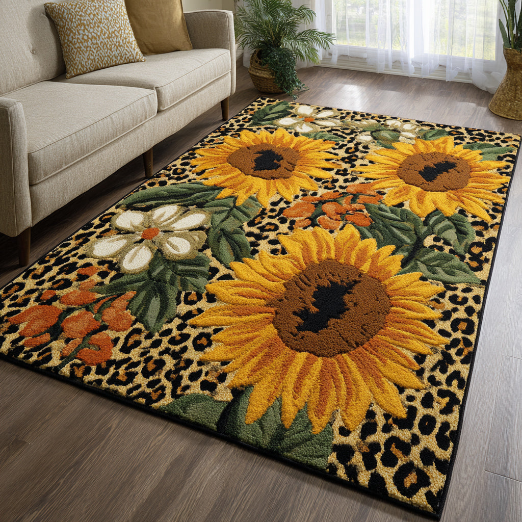 Wildflower Sunflower area rug in a living room