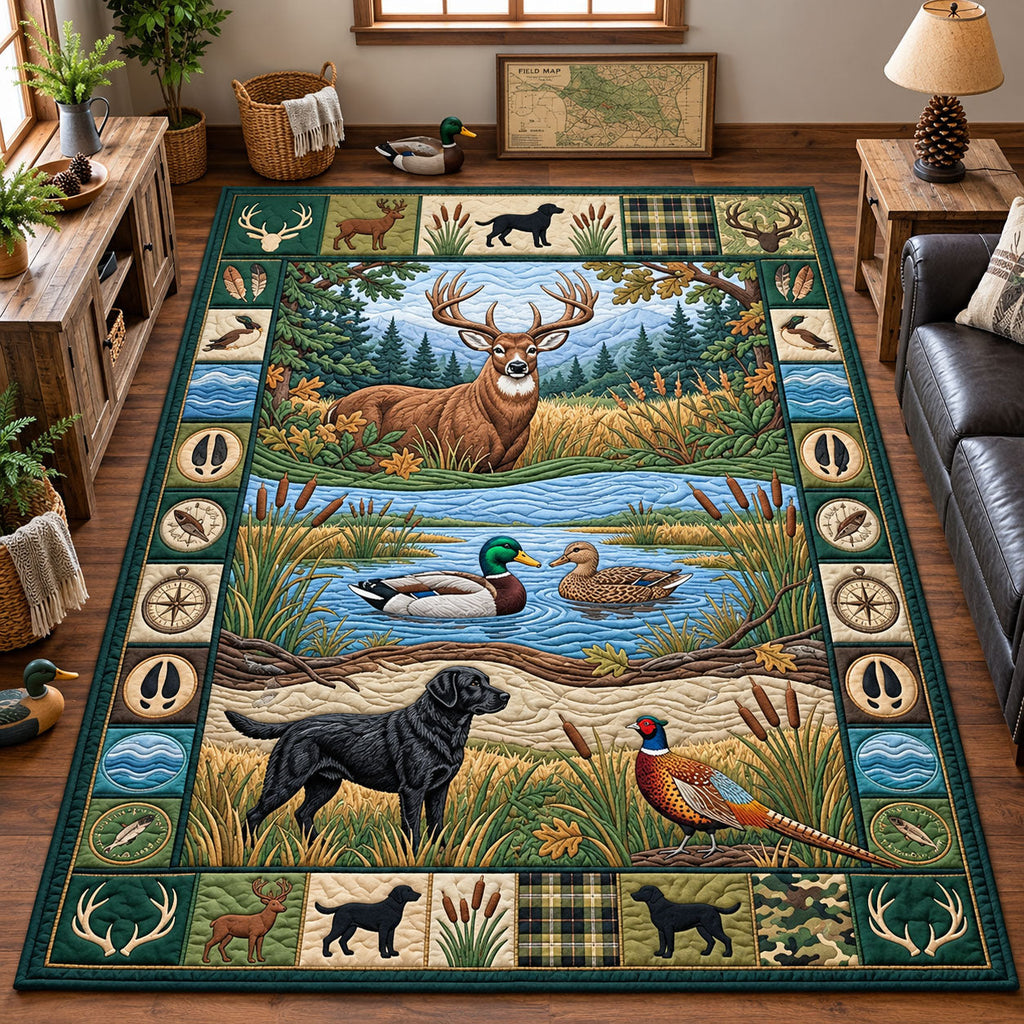 Wildlife Hunting area rug in a living room